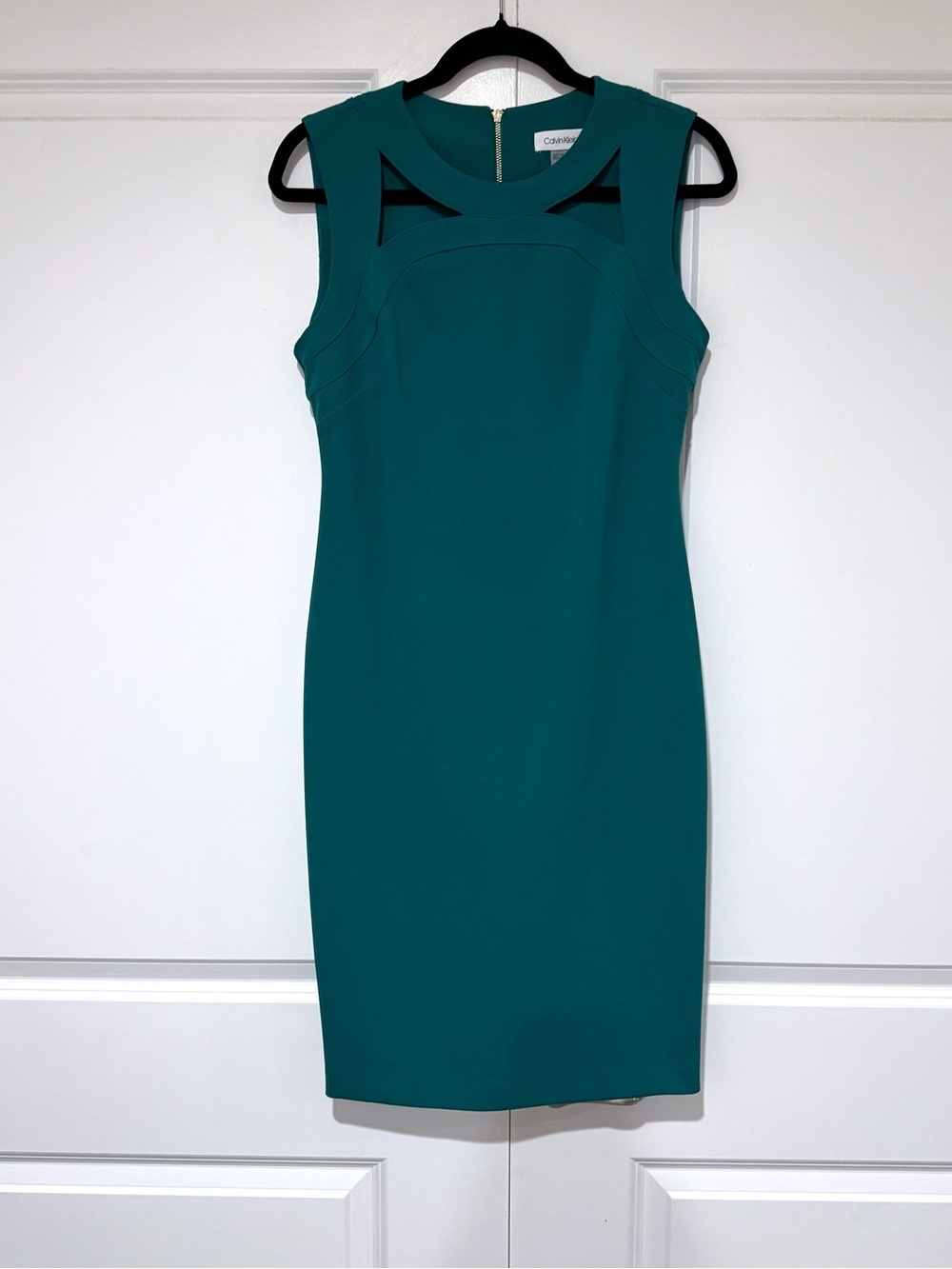 Calvin Klein Teal Cutout Sheath Dress With Gold Zipper